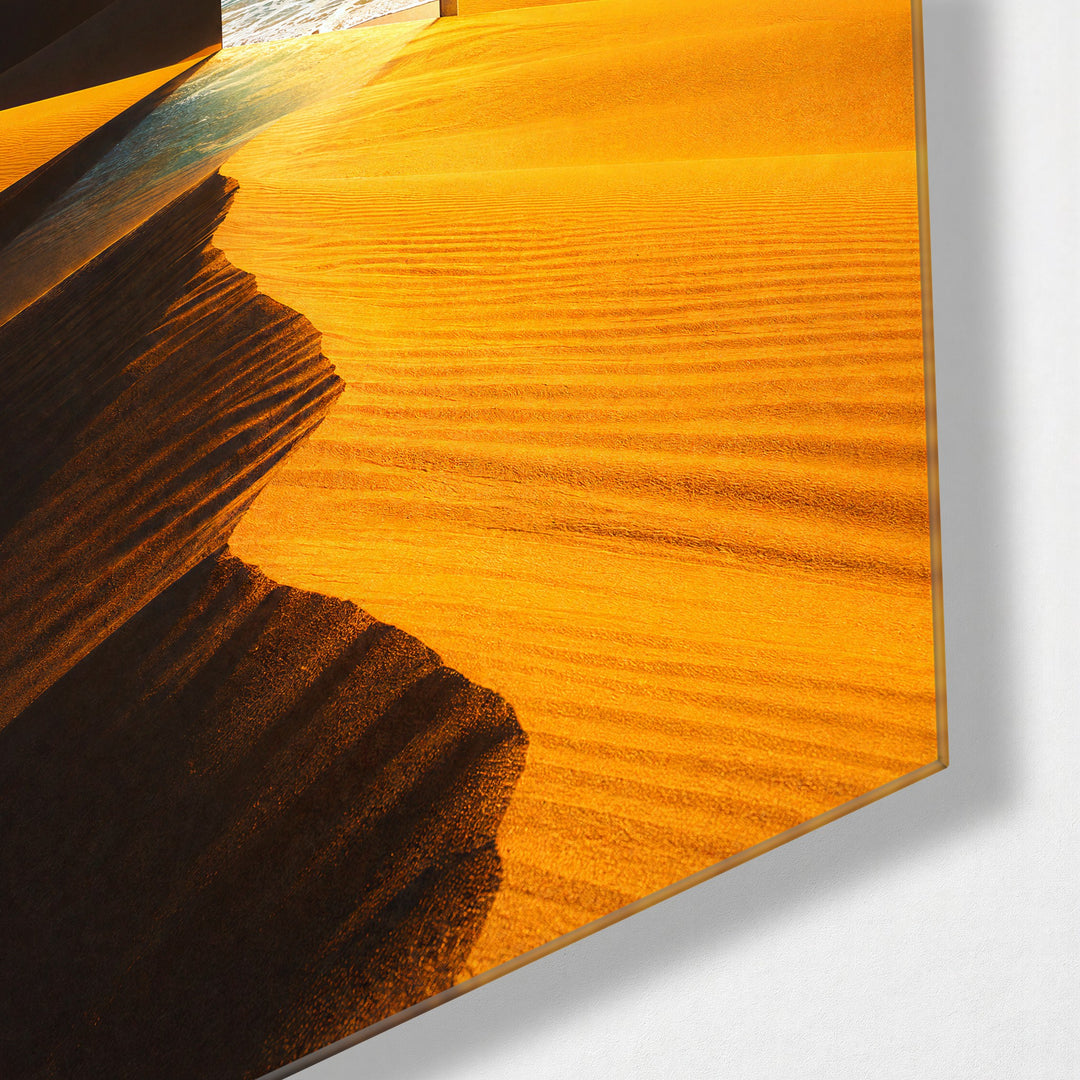 Exit to the Sea glass wall art, corner view