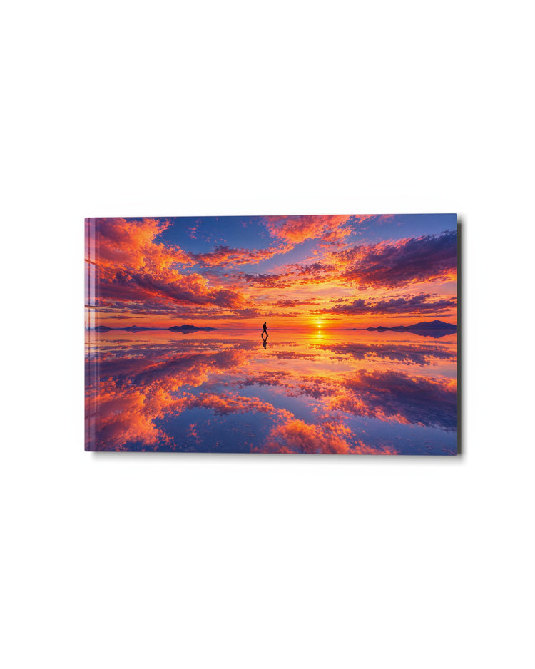 Salt Flat, Sky Doubled glass wall art, studio view