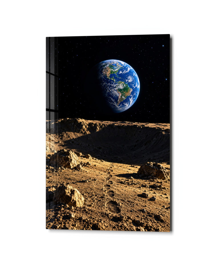 Footprints, Moon Dust glass wall art, studio view