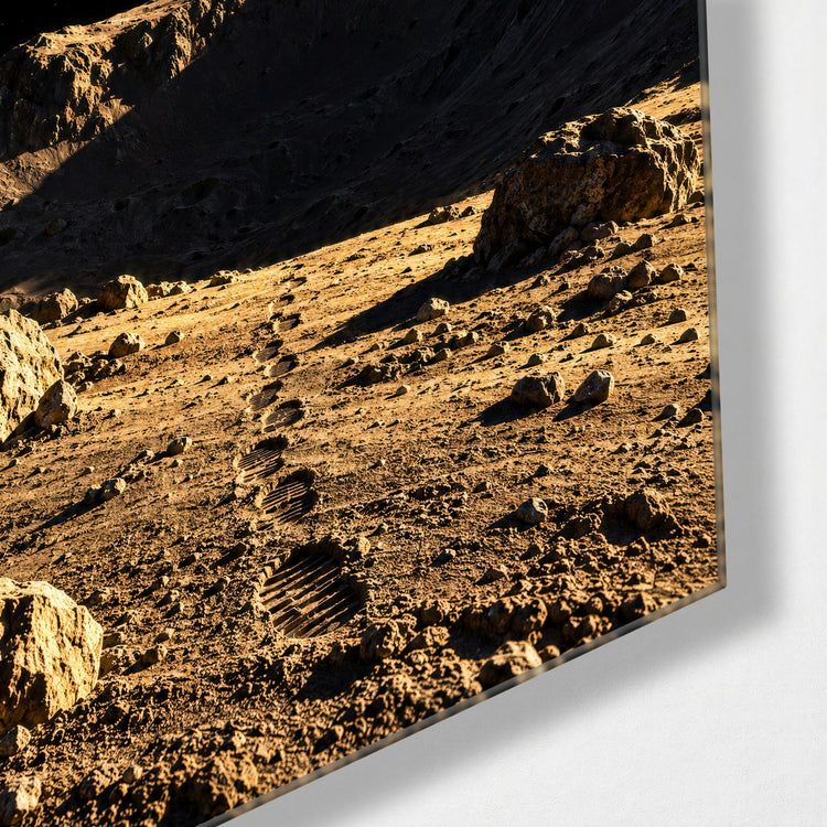 Footprints, Moon Dust glass wall art, corner view