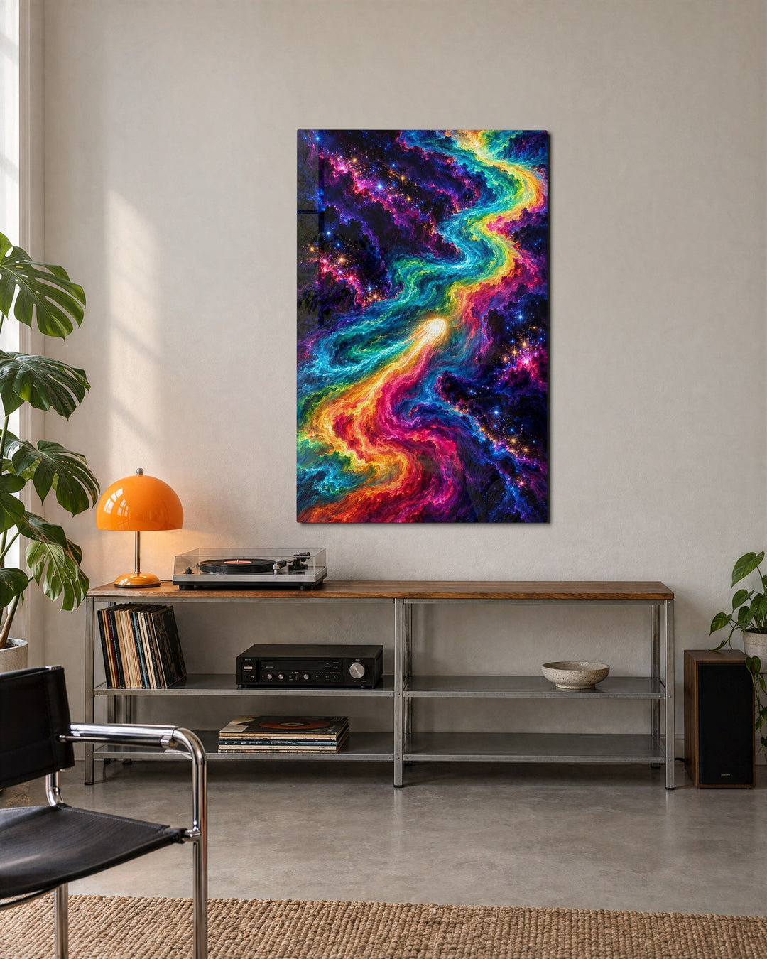 Colors Racing the Cosmos glass wall art, lifestyle view