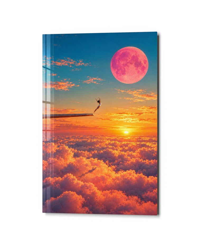 Springboard at Sunrise glass wall art, studio view
