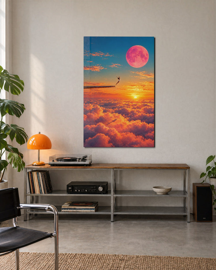 Springboard at Sunrise glass wall art, lifestyle view