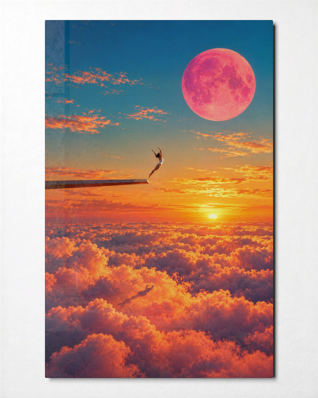 Springboard at Sunrise glass wall art, front view