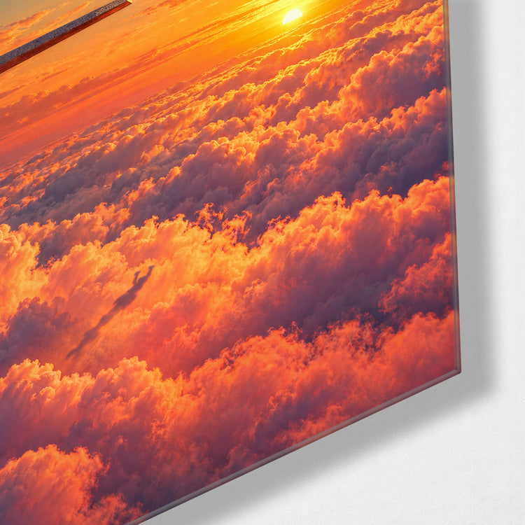 Springboard at Sunrise glass wall art, corner view