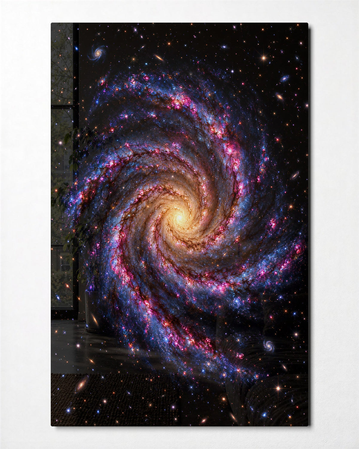 A Galaxy Takes Its Time glass wall art, front view