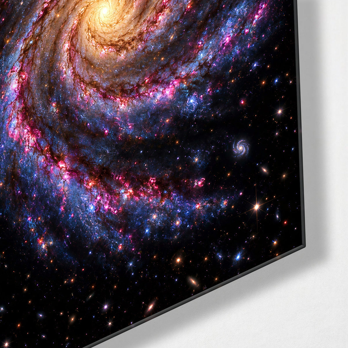 A Galaxy Takes Its Time glass wall art, corner view