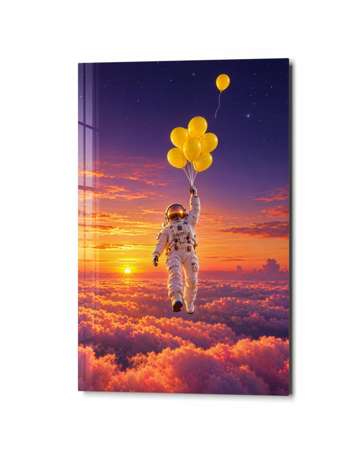 Spaceman Holding On glass wall art, studio view
