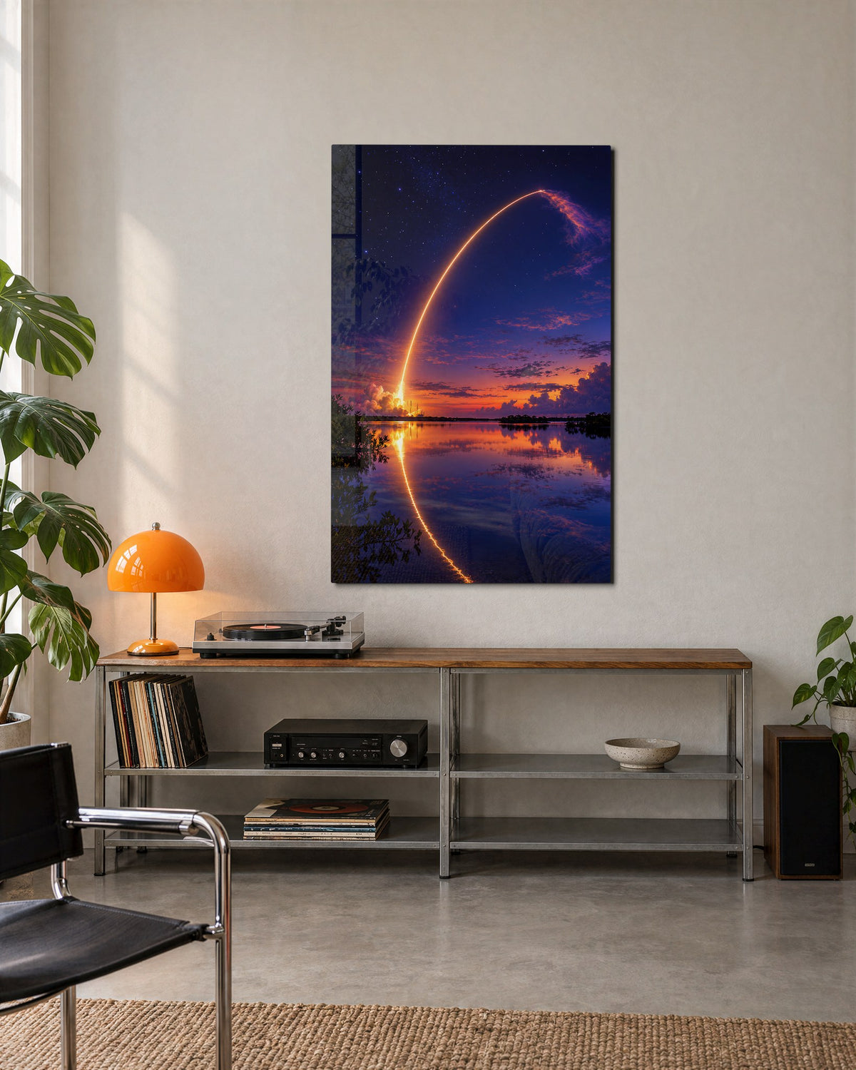 Lift-Off at Twilight glass wall art, lifestyle view