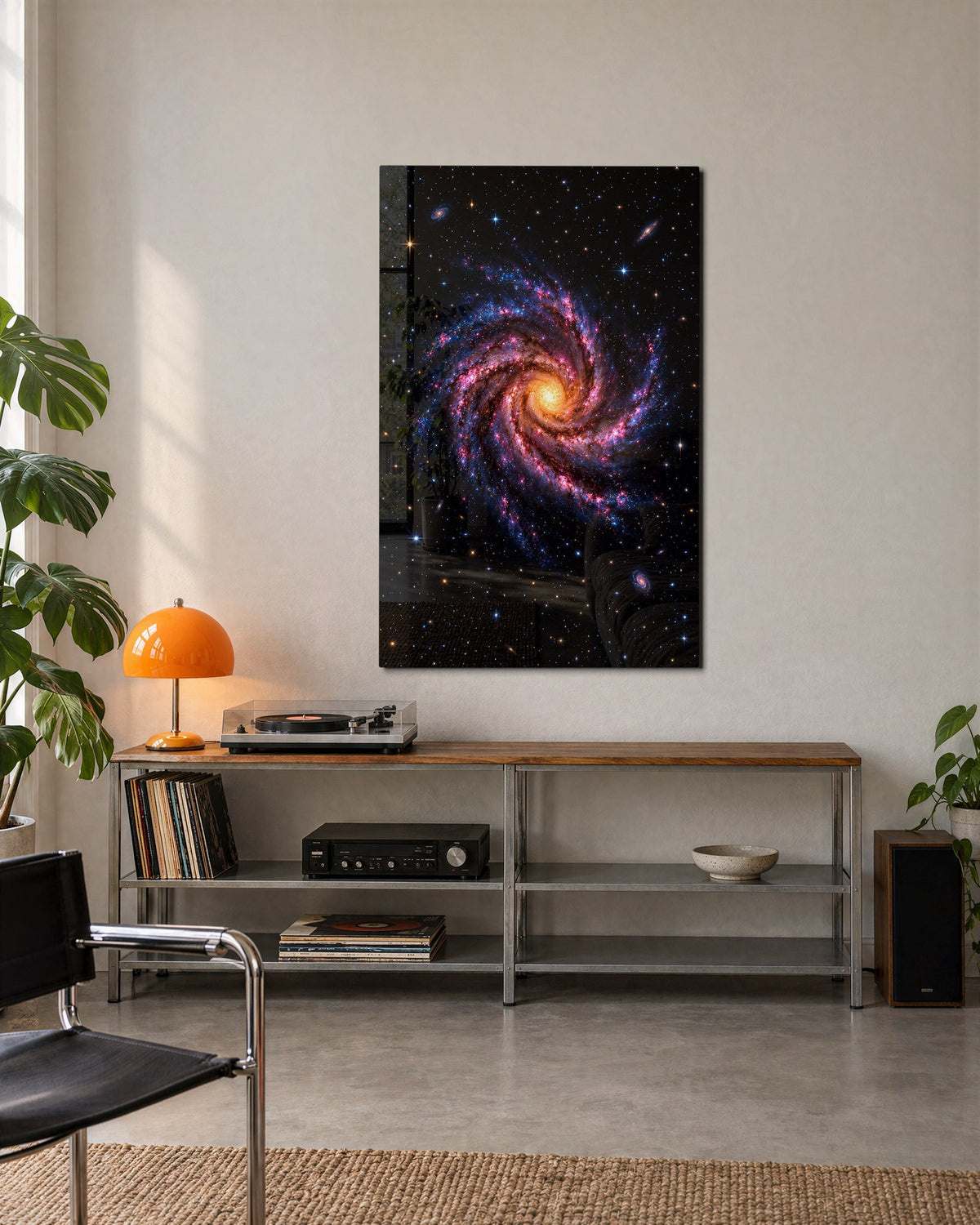 Spiral Arms of Pink glass wall art, lifestyle view