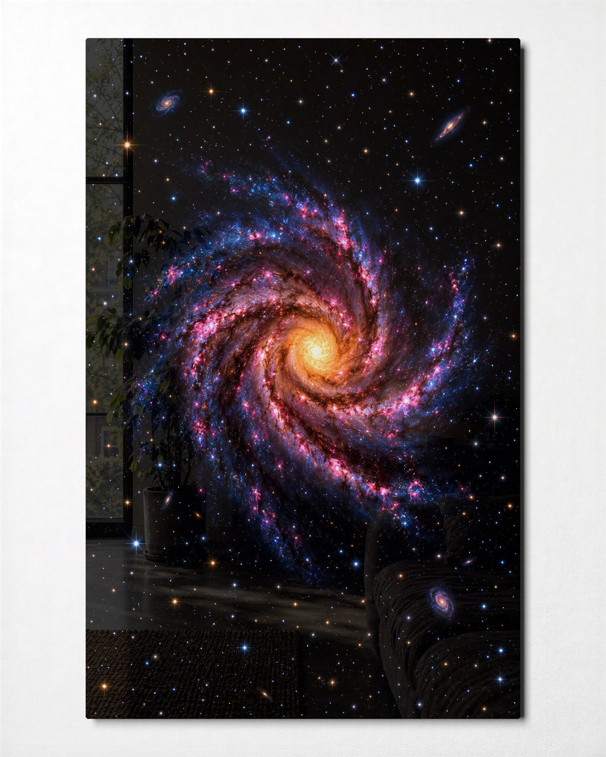 Spiral Arms of Pink glass wall art, front view