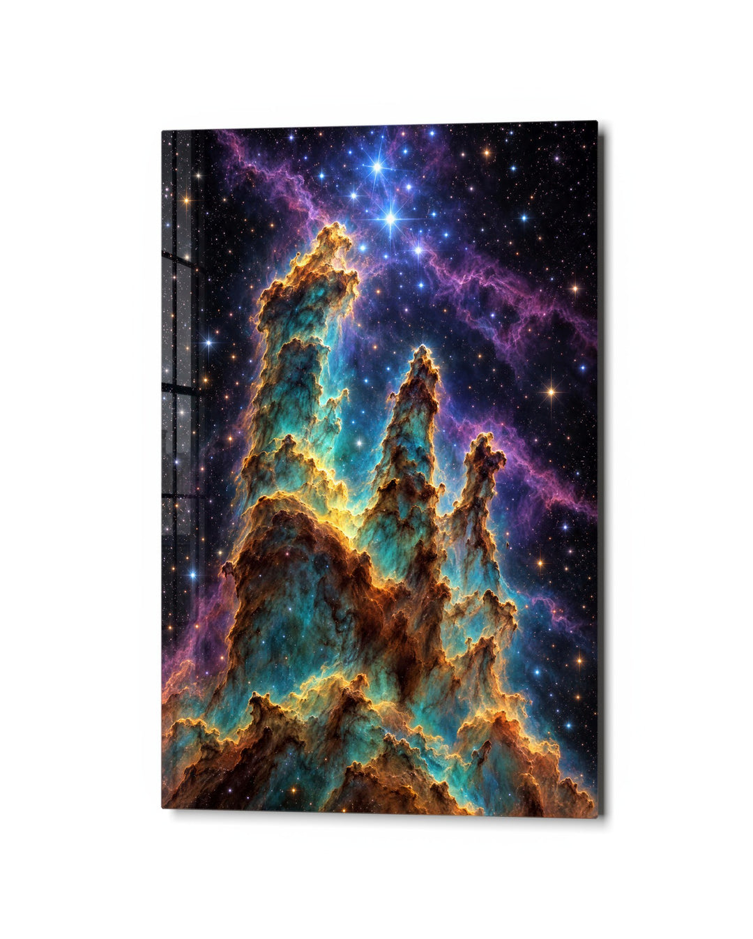 Dust Towers, Blue Stars glass wall art, studio view