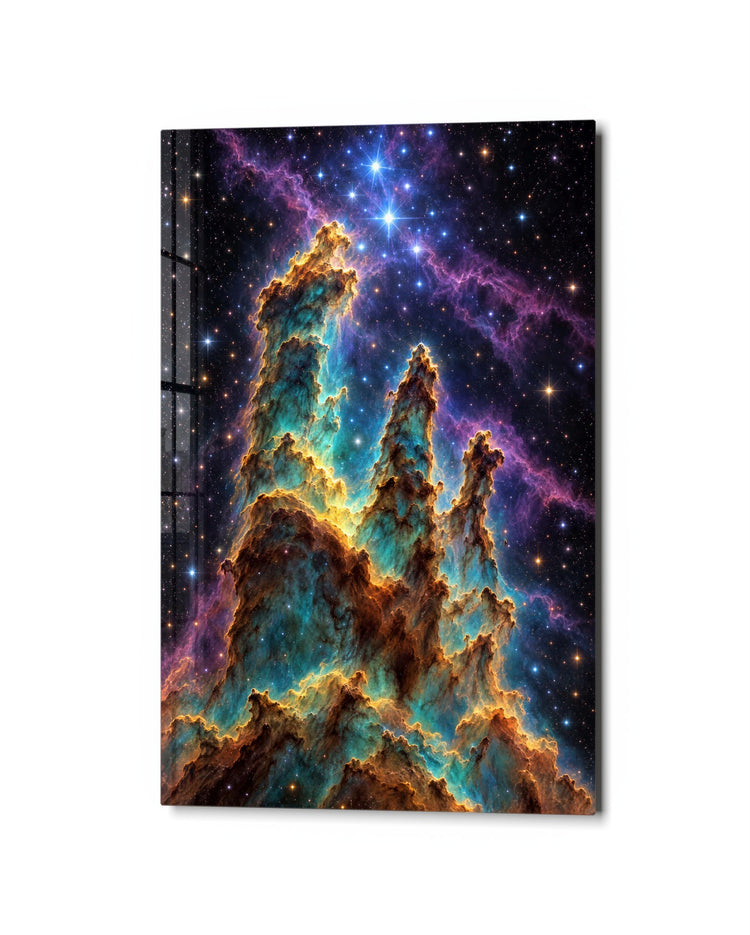 Dust Towers, Blue Stars glass wall art, studio view