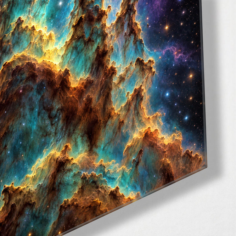 Dust Towers, Blue Stars glass wall art, corner view