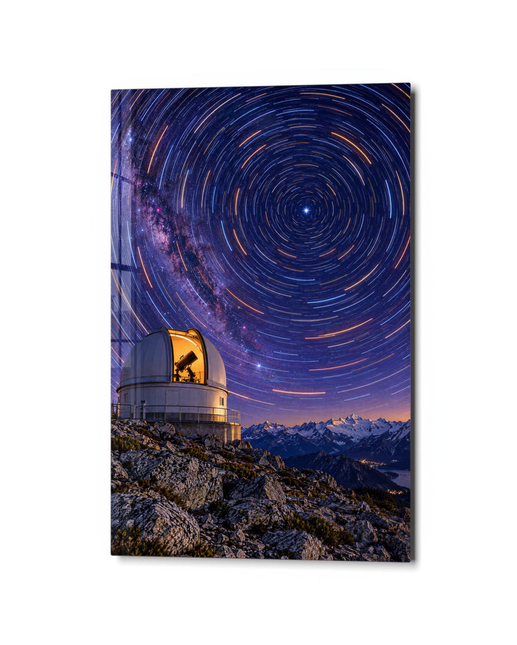 Domes and Star Circles glass wall art, studio view