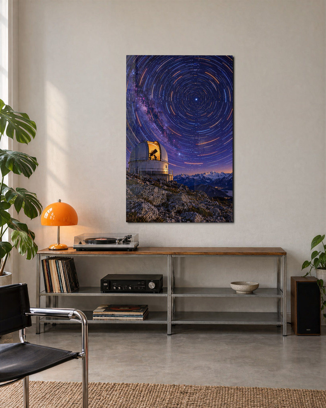 Domes and Star Circles glass wall art, lifestyle view