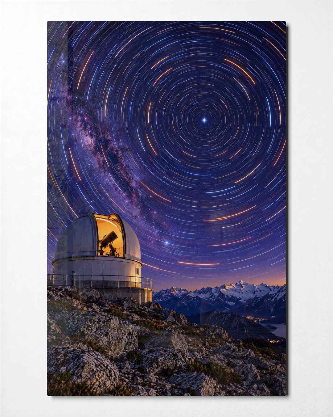 Domes and Star Circles glass wall art, front view