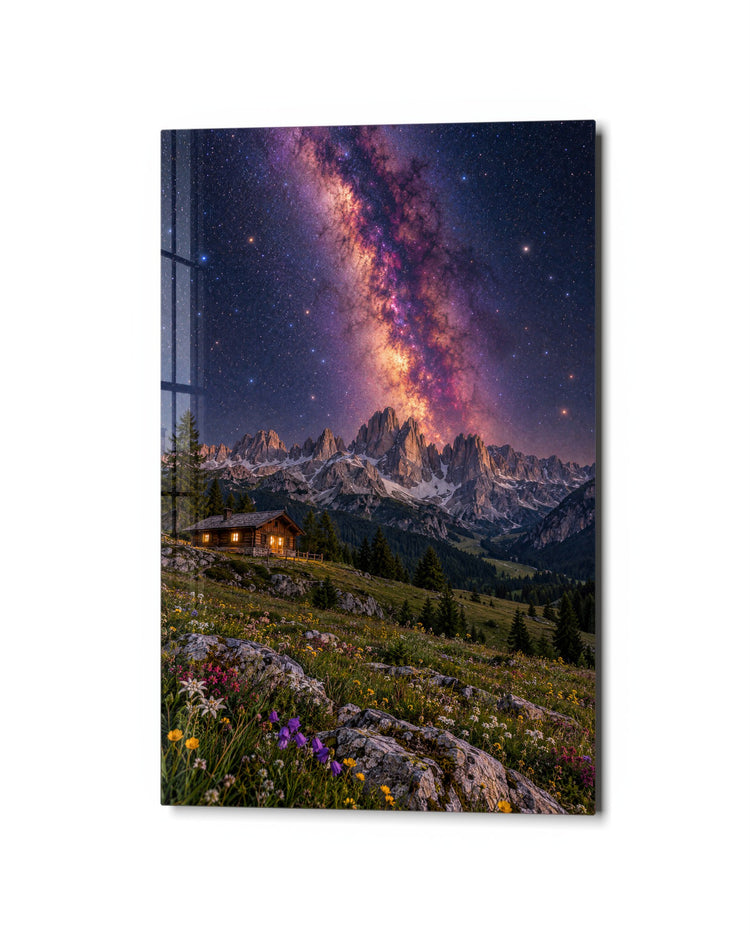 Cabin Lights, Starry Band glass wall art, studio view