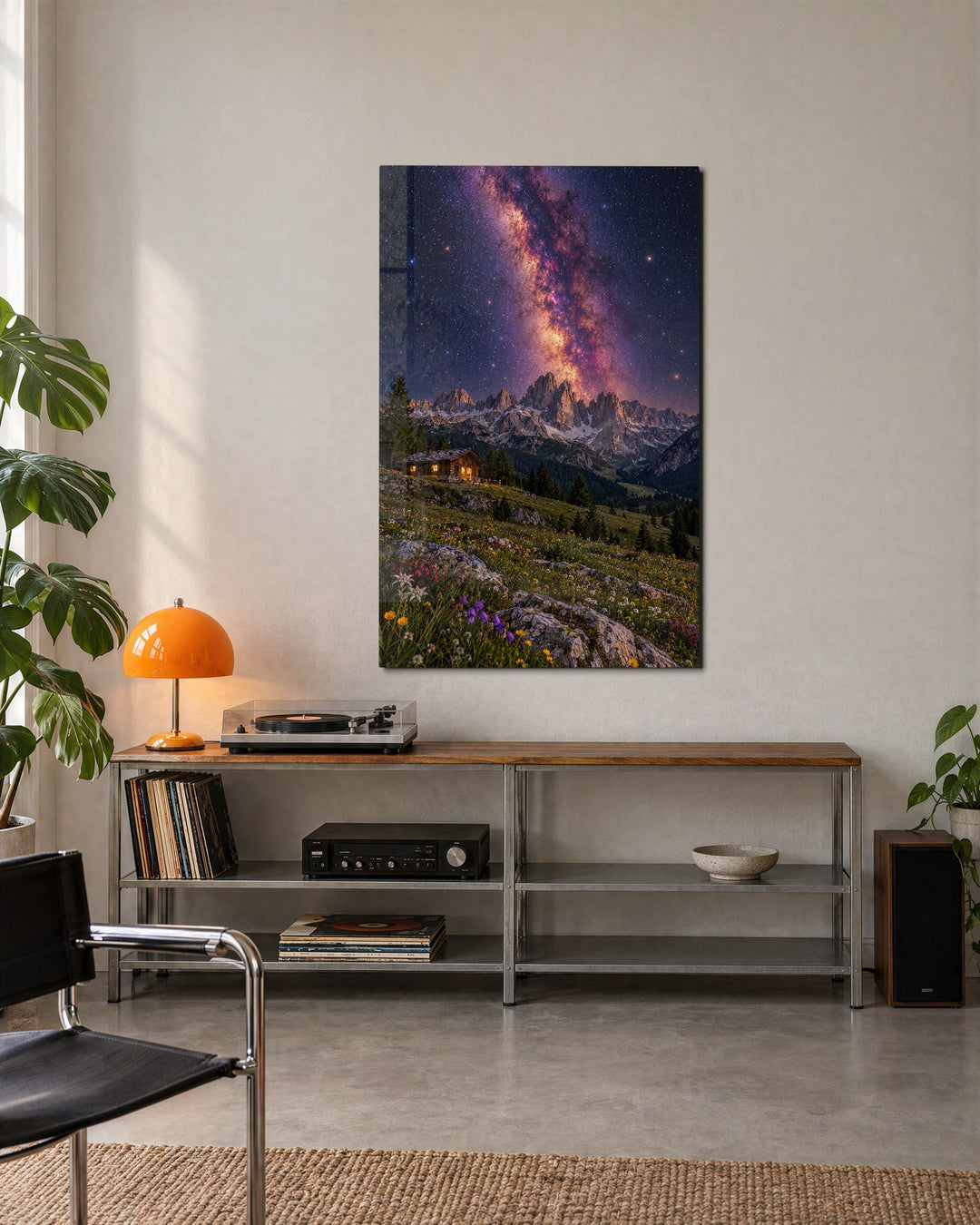 Cabin Lights, Starry Band glass wall art, lifestyle view
