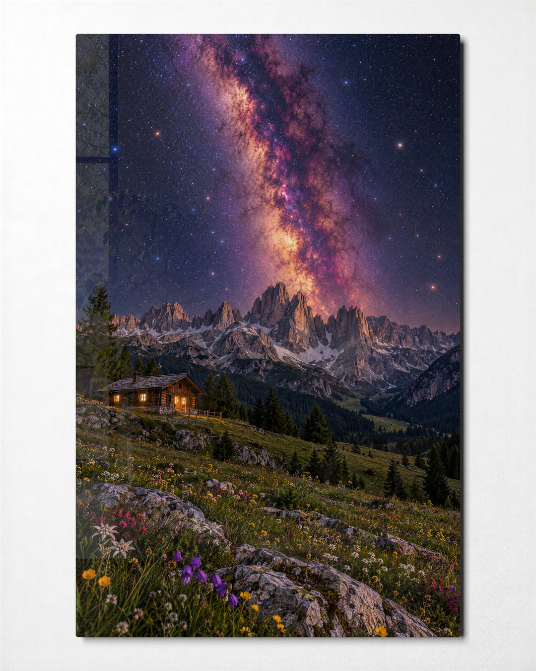 Cabin Lights, Starry Band glass wall art, front view