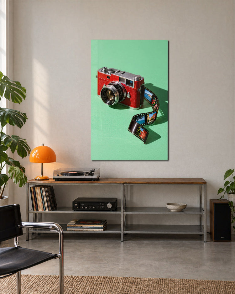 Shutter and Curled Film glass wall art, lifestyle view