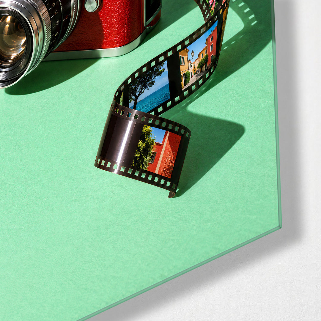 Shutter and Curled Film glass wall art, corner view