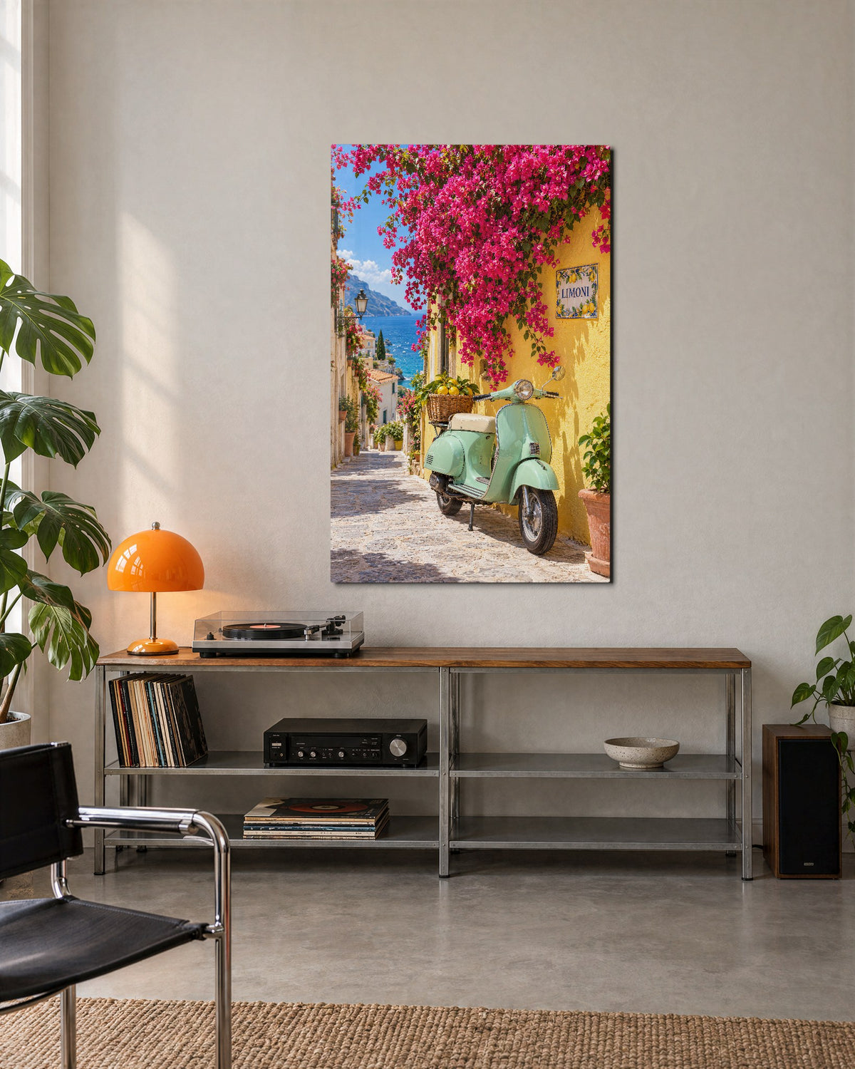 Parked for Pink Petals glass wall art, lifestyle view