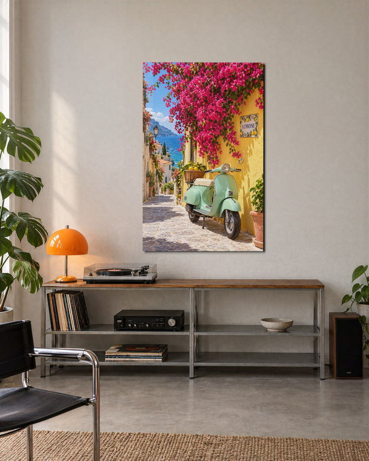 Parked for Pink Petals glass wall art, lifestyle view