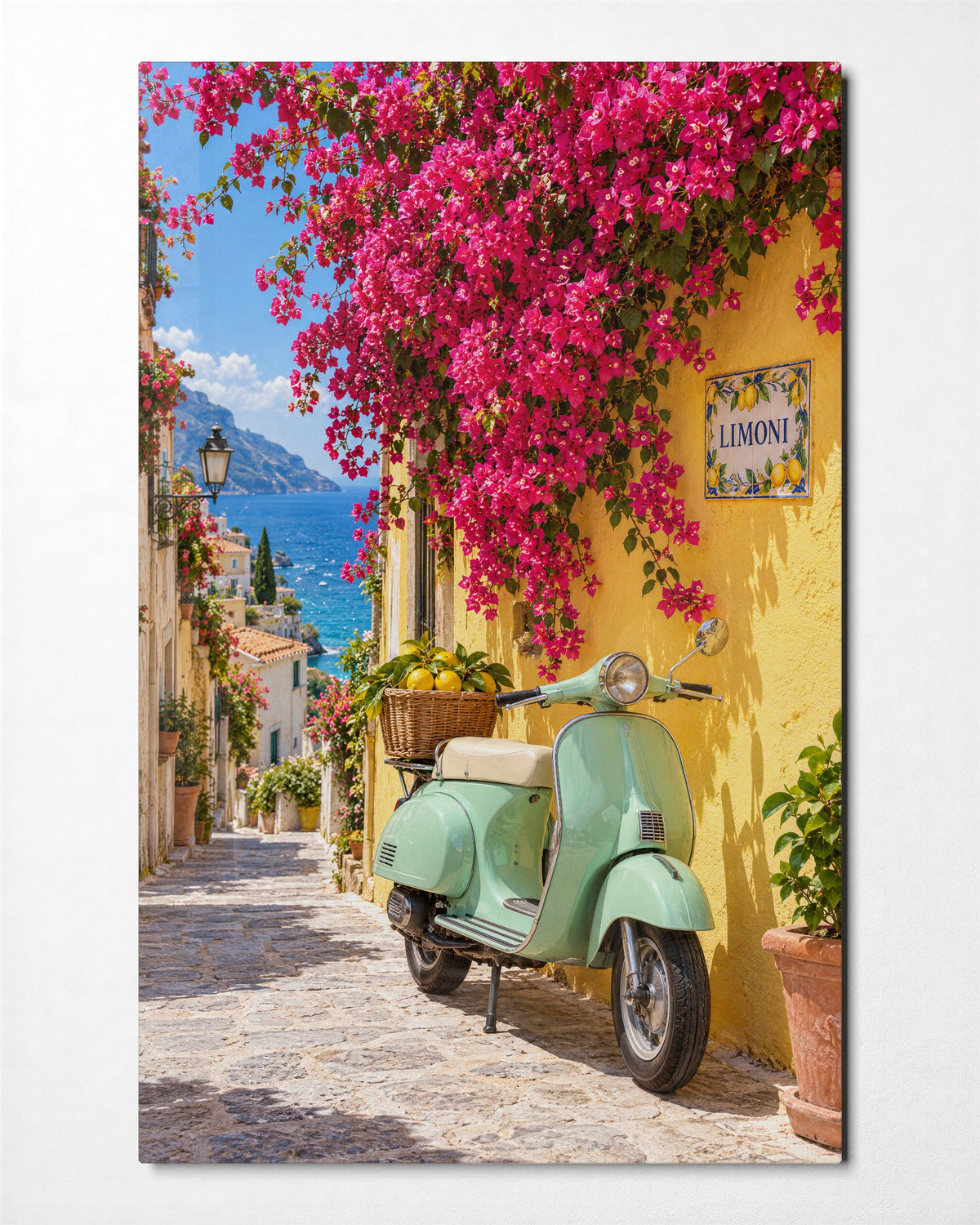 Parked for Pink Petals glass wall art, front view
