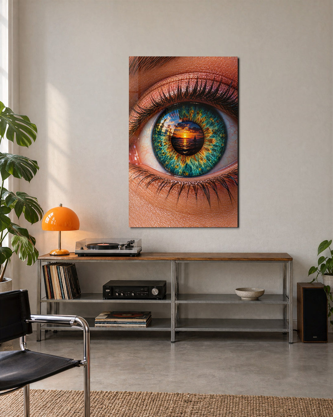 The Eye Has a Horizon glass wall art, lifestyle view