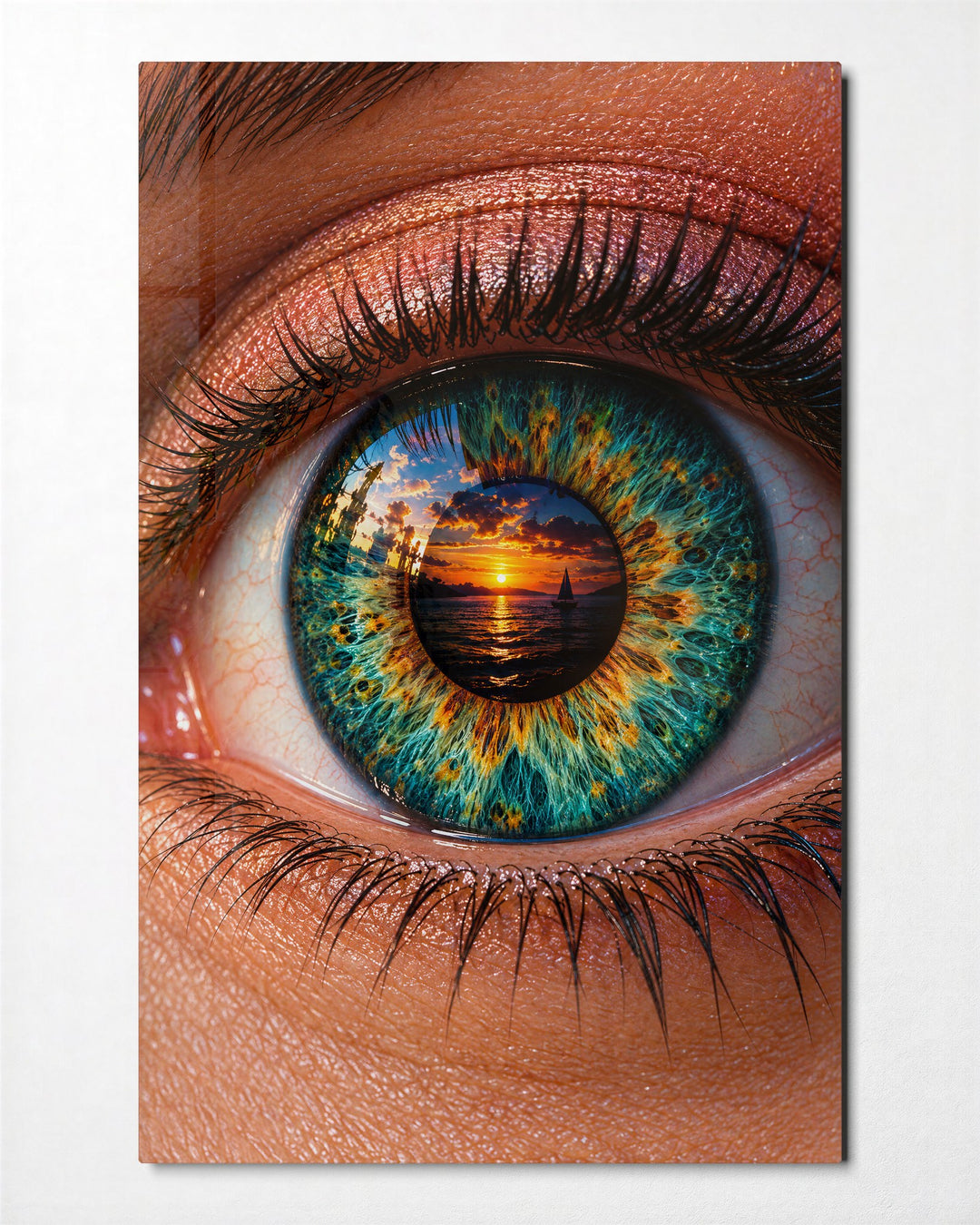 The Eye Has a Horizon glass wall art, front view