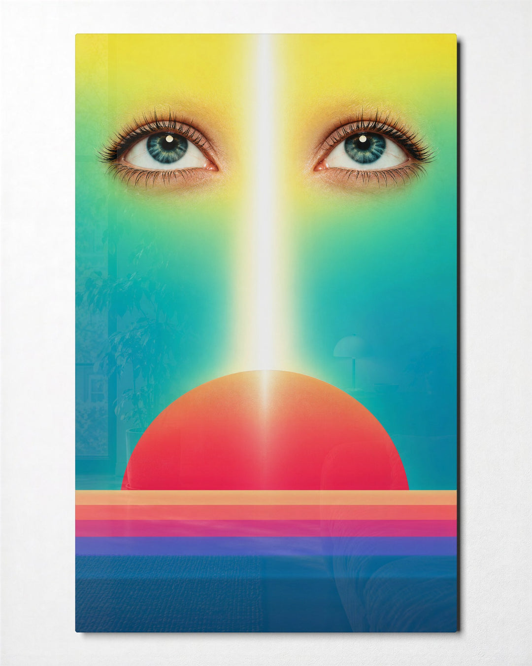 Gaze at the Pink Sun glass wall art, front view