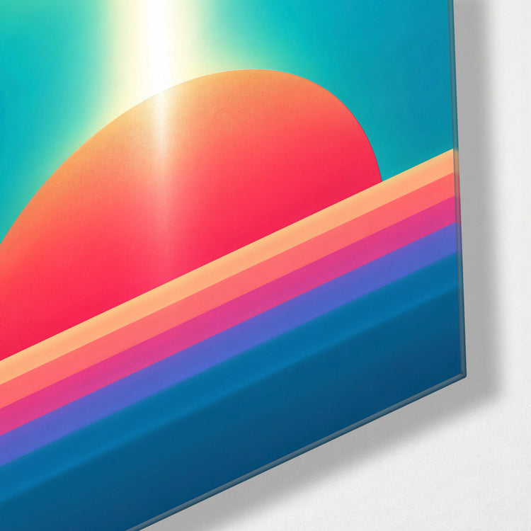 Gaze at the Pink Sun glass wall art, corner view