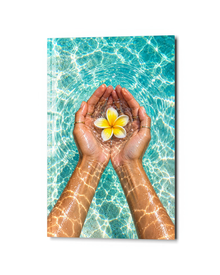 Offering of Petals glass wall art, studio view