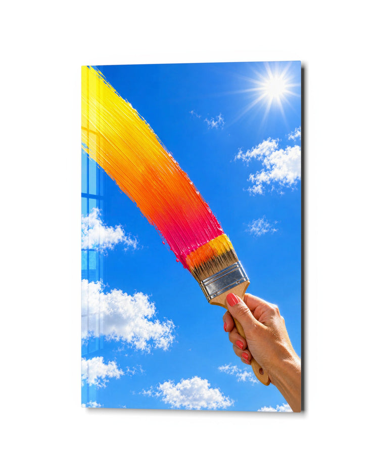 Brushstroke at Noon glass wall art, studio view