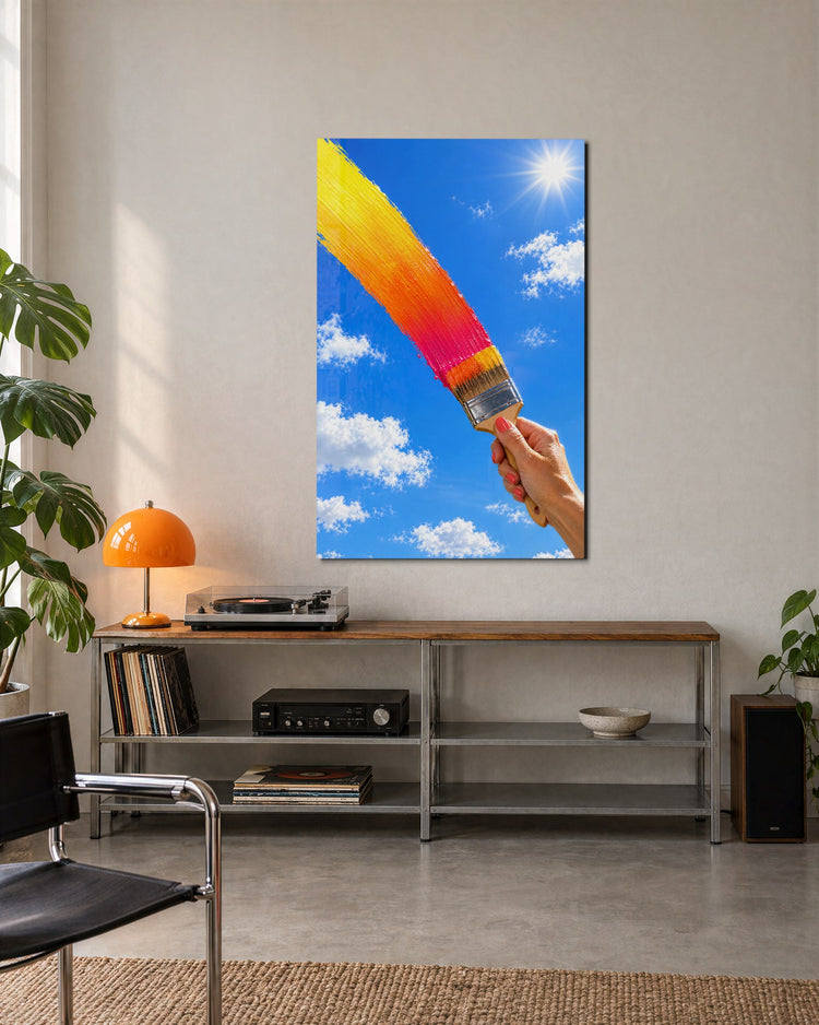 Brushstroke at Noon glass wall art, lifestyle view