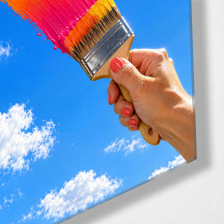 Brushstroke at Noon glass wall art, corner view