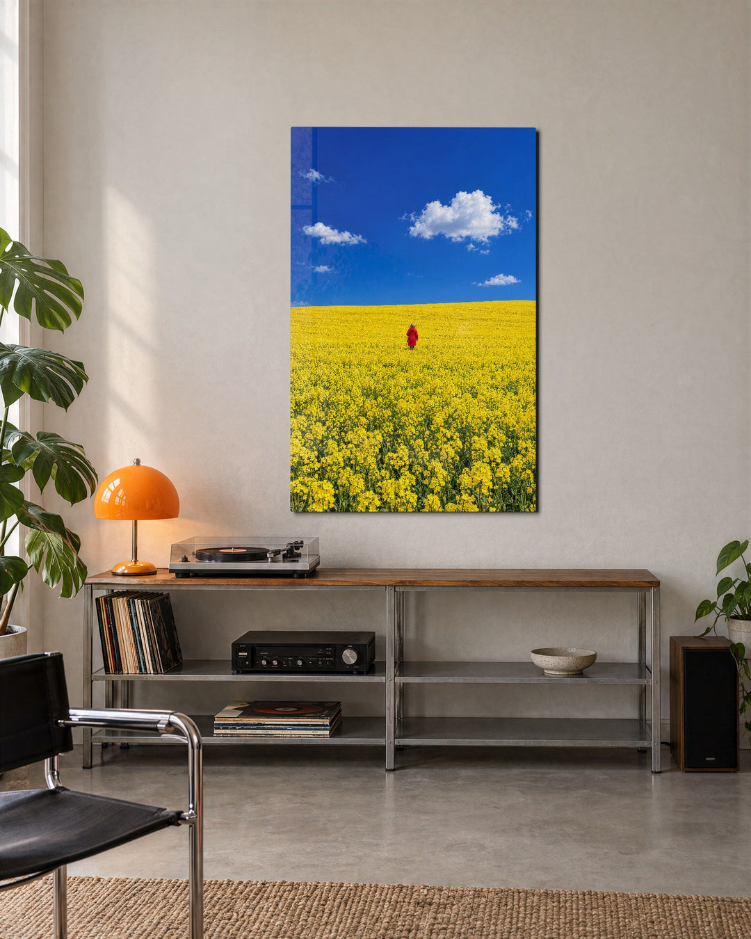 Small Figure, Endless Blooms glass wall art, lifestyle view