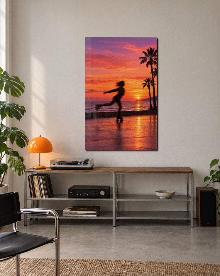 Last Lap by the Sea glass wall art, lifestyle view