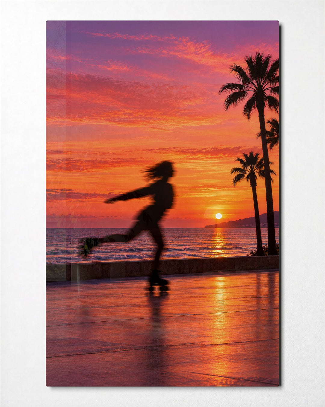 Last Lap by the Sea glass wall art, front view
