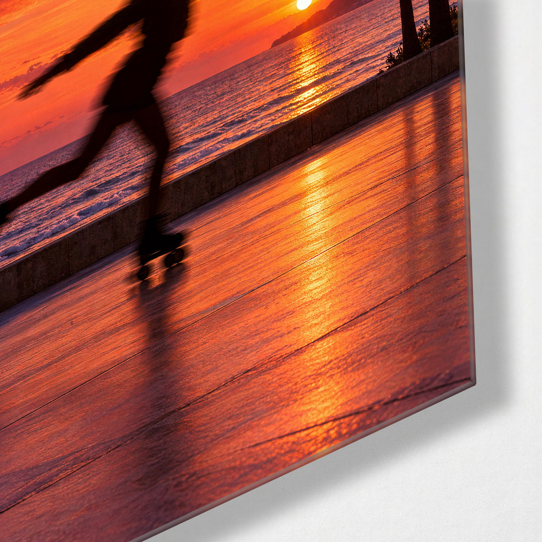 Last Lap by the Sea glass wall art, corner view