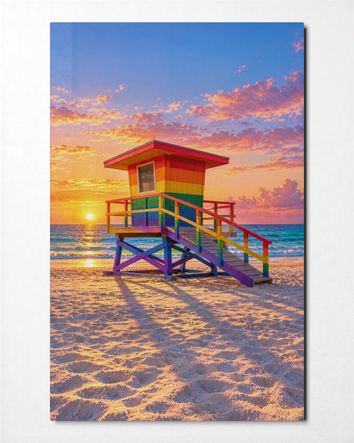Striped Lookout, Last Light glass wall art, front view