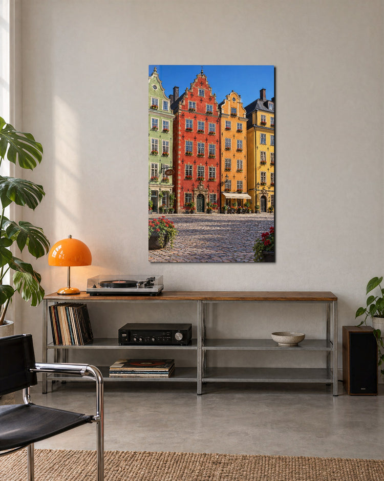Red Flowers, Painted Gables glass wall art, lifestyle view