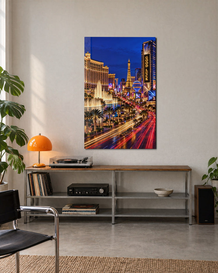 Desert Evening, Fully Lit glass wall art, lifestyle view
