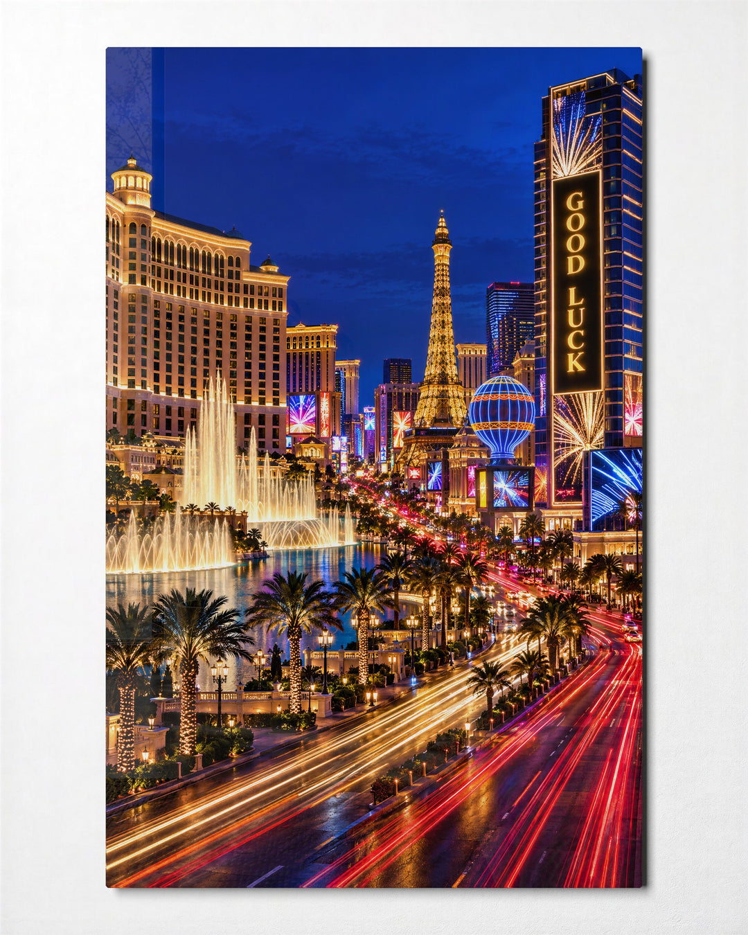 Desert Evening, Fully Lit glass wall art, front view