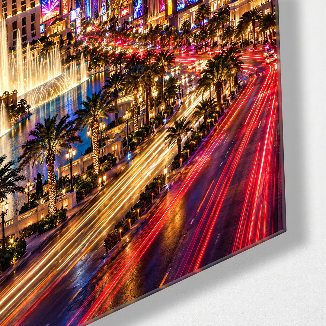 Desert Evening, Fully Lit glass wall art, corner view