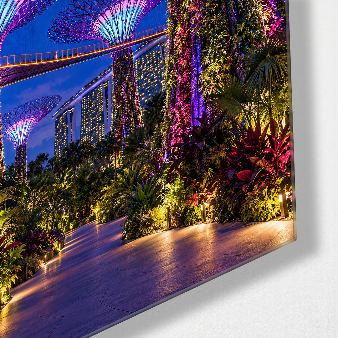 Violet Grove After Dark glass wall art, corner view