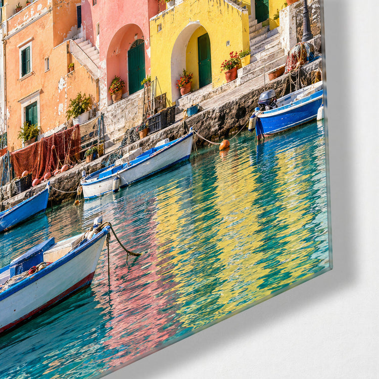 Pastel Port Town glass wall art, corner view