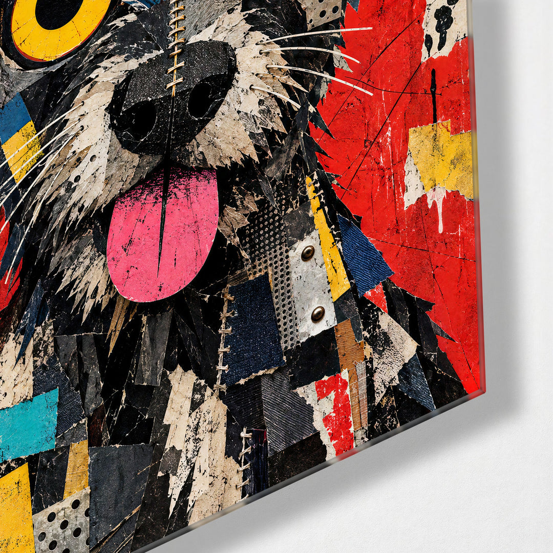 Scrappy Dog of Many Scraps glass wall art, corner view