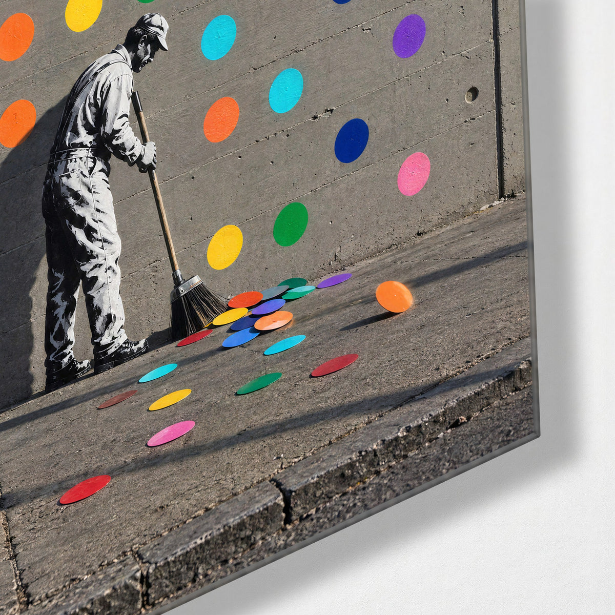 Dot Removal Service glass wall art, corner view